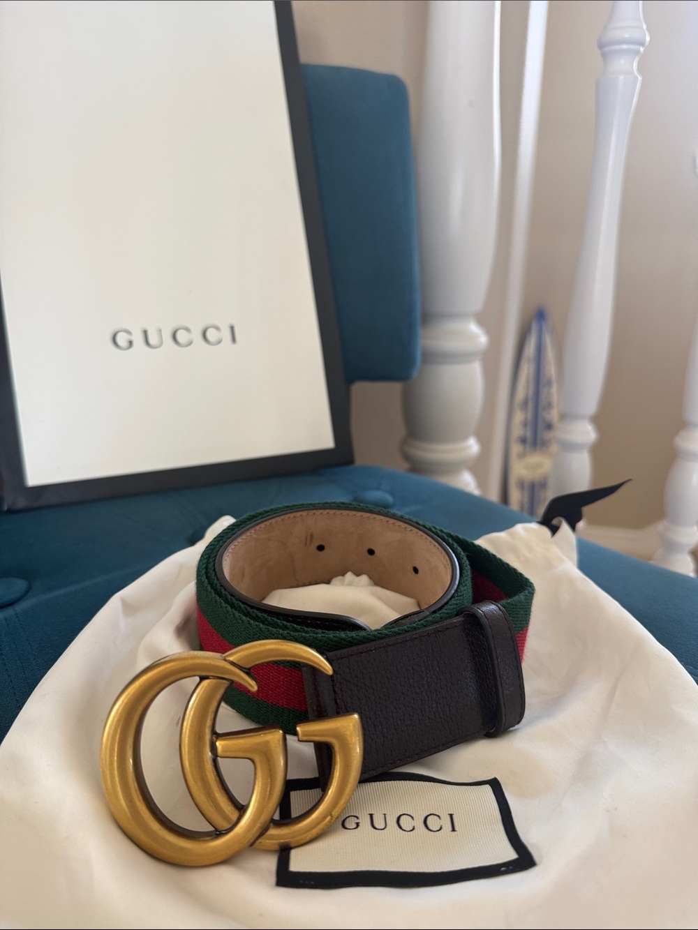 Gucci Web and Leather Double G Belt